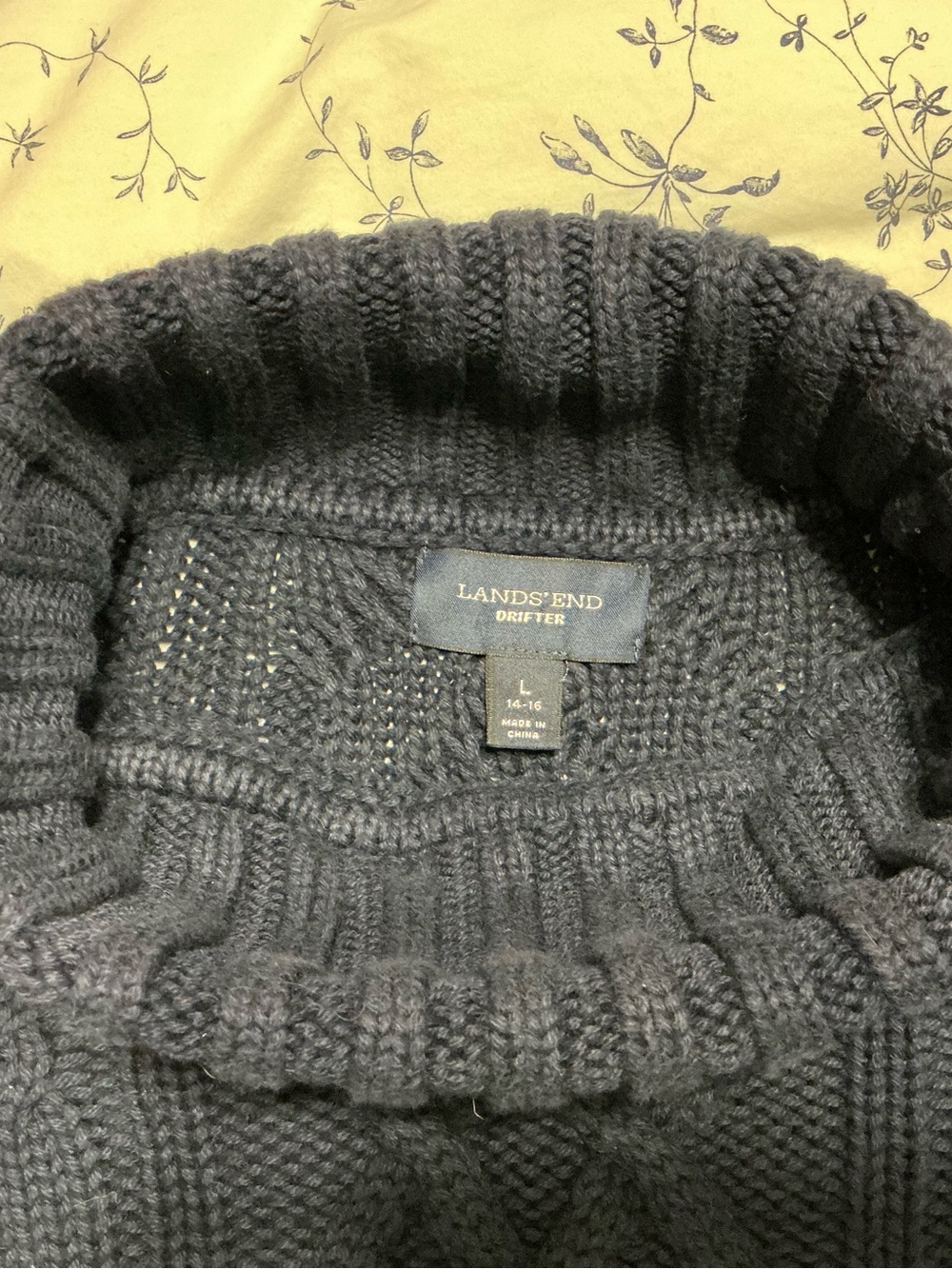 Lands’ End Drifter Cable Knit Fisherman Knit-Style Turtleneck Sweater in Navy - Picture 4 of 9